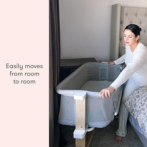 Newton Baby Bassinet & Bedside Sleeper with Mattress & Sheet - Ultra-Breathable & Completely Washable, Removable Dual-Layer Cover | Solid Birch Frame Adjustable Height & Infant Access Opening