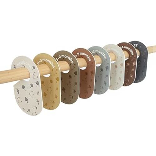 3 Sprouts Baby and Toddler Hanger Closet Dividers Set of 8 - Durable Nursery Closet Organizer for Baby Clothes by Size/Age for Infant to Toddler, Boy & Girl - Mushroom