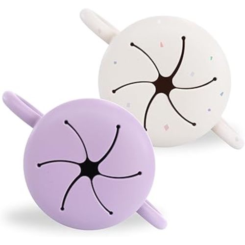 Baby Bliss 2 Pack Toddler Snack Container, Canadian Mom Owned Brand, Snack Cups Toddler No Spill, Silicone Baby Snack Cup, Toddler Travel Essentials, Snack Containers for Kids, BPA Free (Lilac/Vanilla Confetti)
