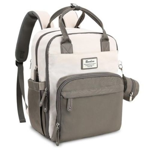 Ruvalino Large Diaper Bag Backpack, Multifunction Baby Changing Travel Bag with Insulated Pockets, Waterproof Backpack for Moms & Dads - Cream-Taupe