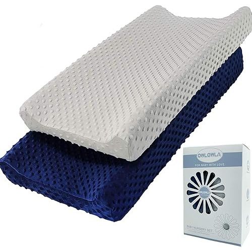 Owlowla Changing Pad Cover, Soft Minky Dots Changing Table Sheets for Baby Boy and Girl 2Pack (Grey/Navy)