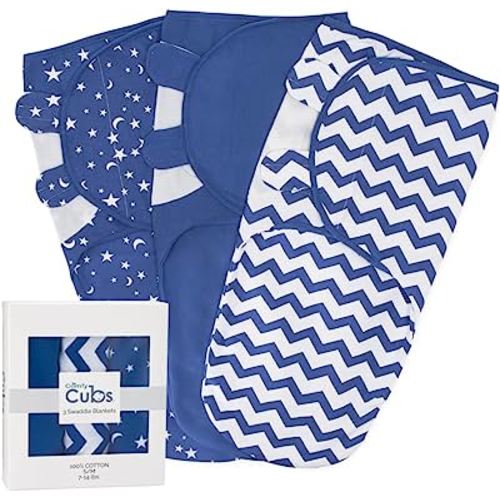 Comfy Cubs Swaddle Blanket Baby Girl Boy Easy Adjustable 3 Pack Infant Sleep Sack Wrap Newborn Babies (Small 0-3 Months, Dark Blue)