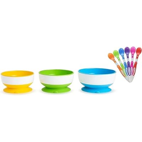 Munchkin 6-Pack Soft Tip Infant Spoons with Love A Bowls (Suction Bowls)