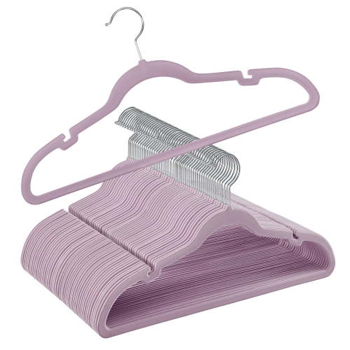 50-Pack Velvet Non-Slip Hangers with 360° Swivel Hook, Pants Bar & Shoulder Notches, Space Saving Closet Hangers, Lavender Purple