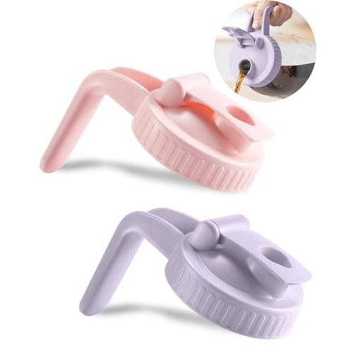 2 Pack Wide Mouth Mason Jar Lids V-Shaped with Handle, Mason Jar Pour Spout with Extended Flip Lid Easy to Open, Airtight Leak Proof and Durable (Jars Not Included)