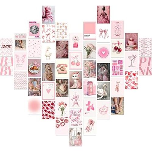 Vodefoad Coquette Pink Room Decor Aesthetic 50Pcs pink coquette Wall decor Coquette Room Dec Aesthetic Pictures PinkRoom Decor 4"x6" Coquette wall Collage Kit for Teen Girls Dorm Bedroom Decor Cute Pictures Trendy Pink Wall Art Prints