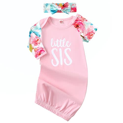 AMAWMW Newborn Baby Girl Little Sister Sleeper Gown Stripe Long Sleeve Nightgown Pajamas Gifts Stuff Essential Outfit