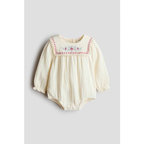 EMBROIDERED-DETAIL COTTON ROMPER SUIT