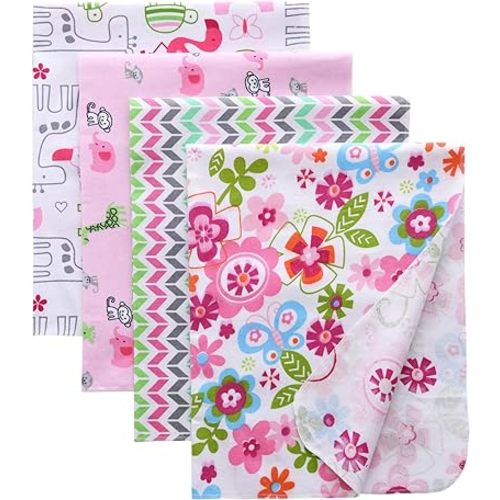 Gina Era Flannel Receiving Blankets, Baby Swaddle Blankets 100% Cotton 4 Pcs One Size 30 X 30 Inch for Baby Boy or Baby Girl (Style1)