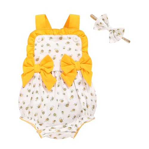 GRNSHTS Baby Girl Summer Romper Infant Floral Fruit Print Clothes Toddler Ruffles Bodysuit Sleeveless Strap One Piece Outfits