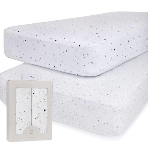 Ely’s & Co. Crib Sheets, Baby Girl/Boy Fitted Crib Mattress Sheet Set, 2 Pack, 100% Jersey Knit Cotton, Infant and Toddler Nursery Bedding, Black and White Celestial Print, 28” x 52”