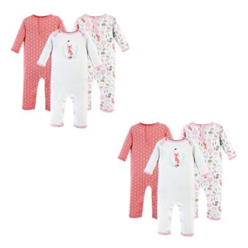 Hudson Baby Infant Girl Cotton Coveralls, Woodland Fox 6-Piece, 6-9 Months