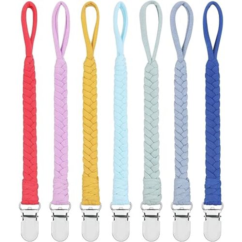 Pacifier Clips for Baby Boy and Girls, Handmade Braided Pacifier Holder, Baby Pacifiers Clips Leash Cotton Smoother Binky Clips Newborn Fits All Pacifier Unisex Baby Shower Case (Multicolor 2)