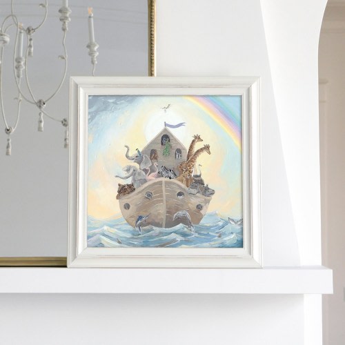 Noah&#39;s Ark Painting, Nursery Art, Pastel Decor, Baby Shower Gift, Animal Art, Neutral Palette, Paper Art Print, Zoo Animals, Children&#39;s Room