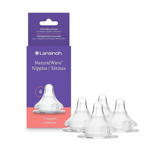 Lansinoh NaturalWave Baby Bottle Nipples, Slow Flow, Size S,1+ Month, 4 Count – 100% Soft, Durable Silicone, Made Without BPA BPS, Anti-Colic, Supports Baby’s Developing Mouth and Teeth