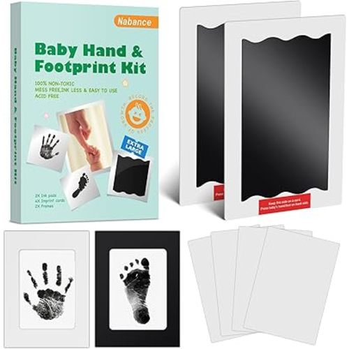 Baby Hand and Footprints, 8 Pcs Large Size Inkless Baby Handprint and Footprint Kit with Photo Frames, Clean Touch Ink Pads, Safe Doesn’t Touch Skin Print Kit Family Keepsake Gifts for Newborn