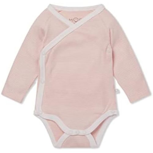 MORI Baby Long Sleeve Kimono Bodysuit for Boys and Girls - Breathable Unisex Infant Soft Wrap Romper with Nickel Free Poppers