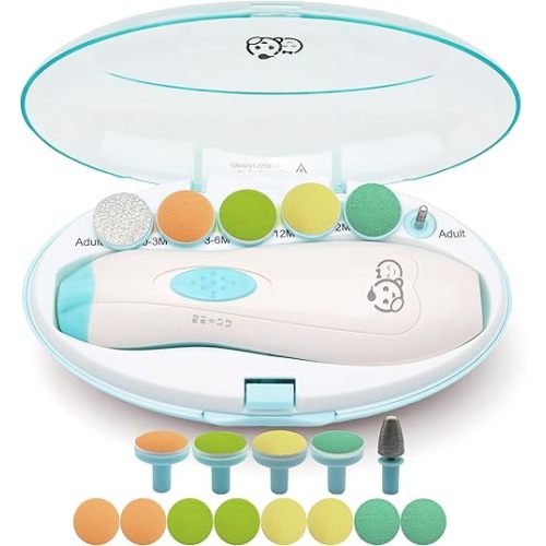 Royal Angels Baby Nail Trimmer 21 in 1, Safe Electric Baby Nail Buffer, Extra 13 Replacement Tools, Baby Nail Kit, Baby Nail Clippers, Newborn Toddler Toes and Fingernails, Trim and Polish (WhiteBlue)