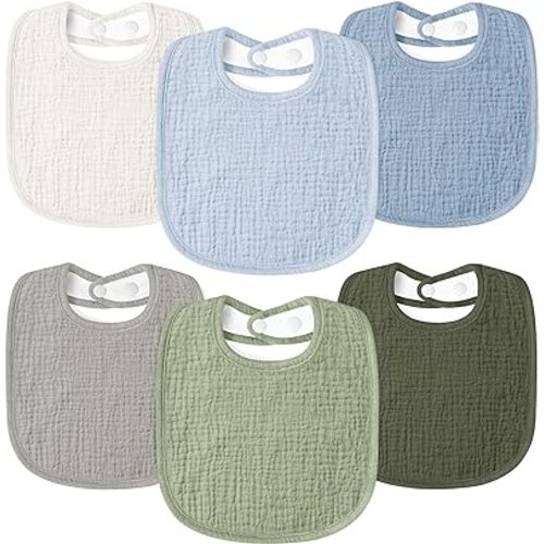 Susurration Muslin Baby Drool Bibs 6Pack Soft Square Adjustable Baby Bandana Bibs for Unisex Girls & Boys