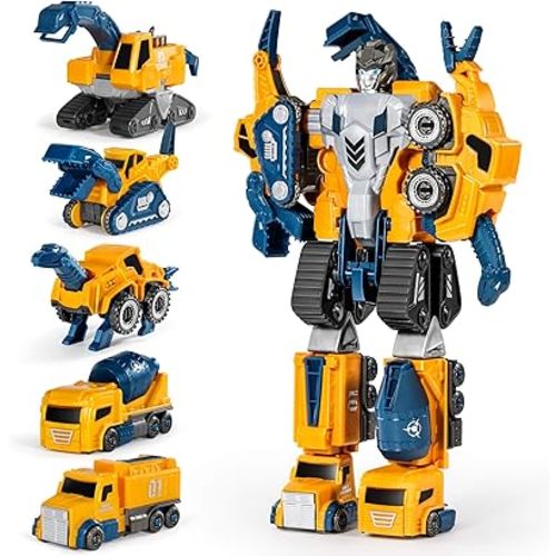 MIEBELY Toddler Robot Construction Vehicles Set – 5Pcs Transforming Robots for Kids - Magnetic Toys with Sturdy Connectors – Easy DIY Assembly Function – 5-in-1 Educational STEM Toys