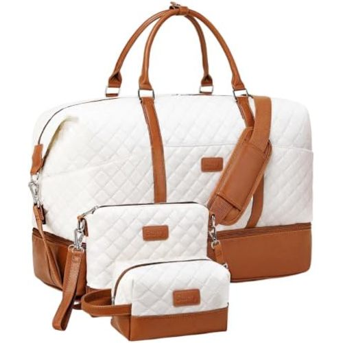 Weekender Bag, Large Travel Duffel Bag for Women, Carry on Overnight Bag with Shoe Compartment and Toiletry Bags