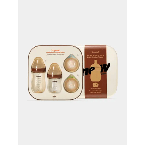 Thyseed Anti-Colic Glass Baby Bottle 0-6M Foundation Set