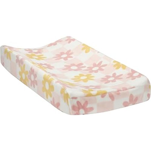 Lambs & Ivy Daisy Dreams Pink/White Checkered Soft Luxury Changing Pad Cover