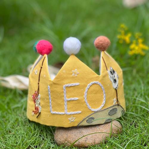 Embroidered Birthday Crown | Personalized Linen Crown Children’s Birthday | First Birthday Gift | Birthday Party Crown | Cake Smash Hat