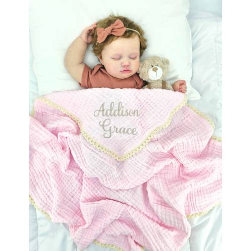 Baby gift Blanket, Organic Muslin blanket, Personalized baby blanket Baby Swaddle Blanket, embroidered name baby blanket, baby shower gift.