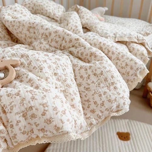 BuLuTu Carmine Flower Blanket for Girls Boys Muslin Cotton Toddler Quilt Kid Bed Soft Toddler Blankets Child Teen Bedding Decor Birthday Gifts, Camellia Pattern, 47x59 Inches