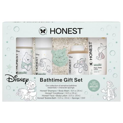 The Honest Company Fragrance Free Bathtime Gift Set + Disney Design | Hypoallergenic Bath Essentials for Sensitive Skin | Shampoo + Body Wash, Face + Body Lotion, Bubble Bath, Conditioner, Sponge
