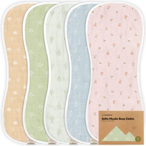KeaBabies 5pk Organic Softe Muslin Burp Cloths for Baby Girls and Boys, Large Absorbent Burping Cloths for Babies, Baby Burp Clothes