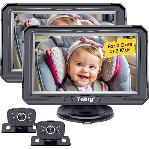 Yakry Baby Car Camera 2-Pack for Backseat - HD 1080P Dual Camera, 170° Wide Angle, Night Vision, 360° Rotation, Safe Rear-Facing Infant and Toddler Camera, Easy Install