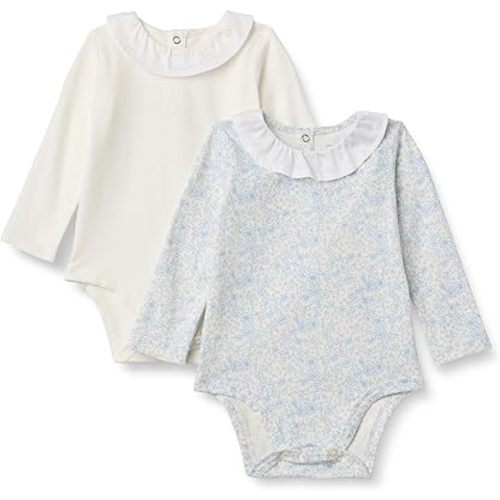 Amazon Essentials x Sofia Grainge Baby Girls' Long-Sleeve Ruffle Collar Bodysuit, Pack of 2