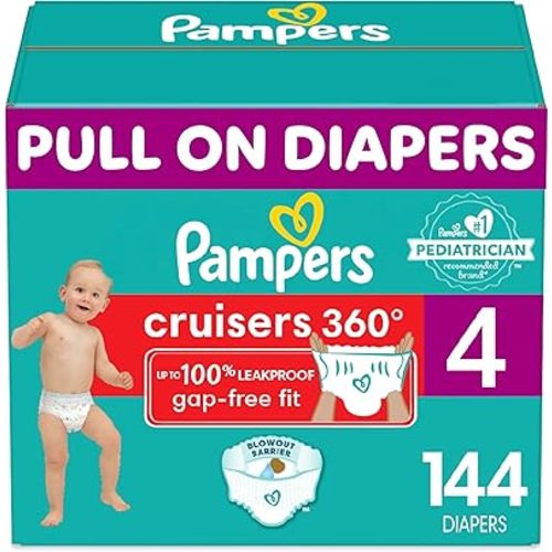 Pampers Cruisers 360 Diapers - Size 4, One Month Supply (144 Count), Pull-On Disposable Baby Diapers, Gap-Free Fit