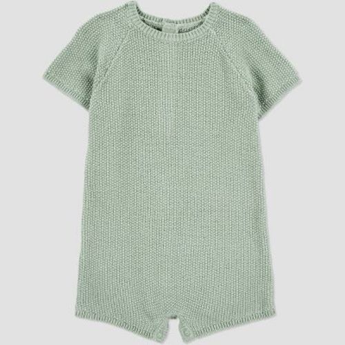 Carter's Just One You®️ Baby Boys' Seed Stitch Short Sleeve Romper - Green 6m: 100% Cotton, Back Button Down, Crotch Snap
