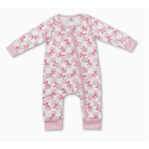 6-12 Month - Pink Plaid Zipper Romper