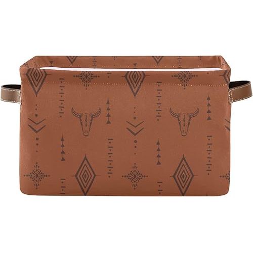 Western Bull Boho Rectangle Storage Basket Collapsible Storage Bin for Nursery Toys Books Waterproof Baskets for Closet Shelves Bedroom Decor, 1 Pack