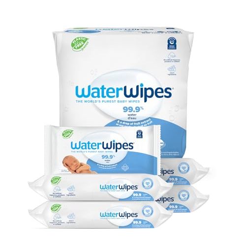 WaterWipes Plastic-Free Original Baby Wipes, 99.9% Water Based Wipes, Unscented & Hypoallergenic for Sensitive Skin, 300 Count (5 packs)