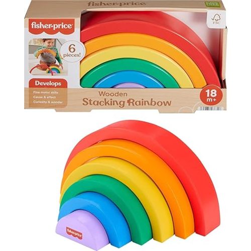 Fisher-Price Wood Toddler Toy Stacking Rainbow, 6 Colorful Wooden Pieces for Building Developmental Play Kids Ages 18+ Months