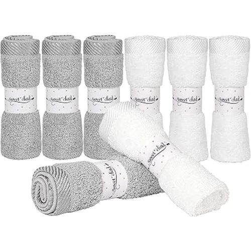 Sweet Child 8-Pack Baby Washcloths -Super Soft Rayon,Wash Cloths for Newborn,Infants and Kids, Bath Baby Towels, for Body and Face (Grey/White)