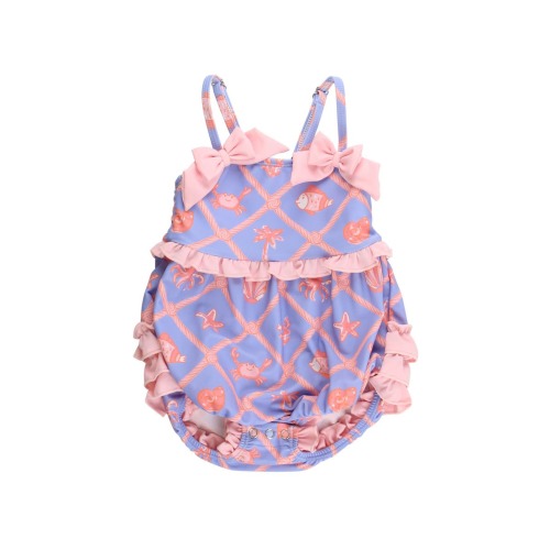 UPF50+ One Piece Bow Bubble Romper Swimsuit