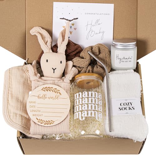 New Mom Gifts & Baby Shower Gifts for Girls Boys, 7-Piece New Mom Gift Basket After Birth, Pregnancy Gifts for First-Time Moms, Expecting Mom - New Mom Care Package After Baby, Postpartum Gifts