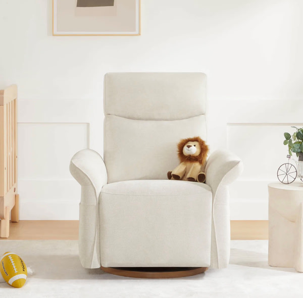 Vinca Modern Power Swivel Glider Recliner with Power Lumbar & Headrest- Linen