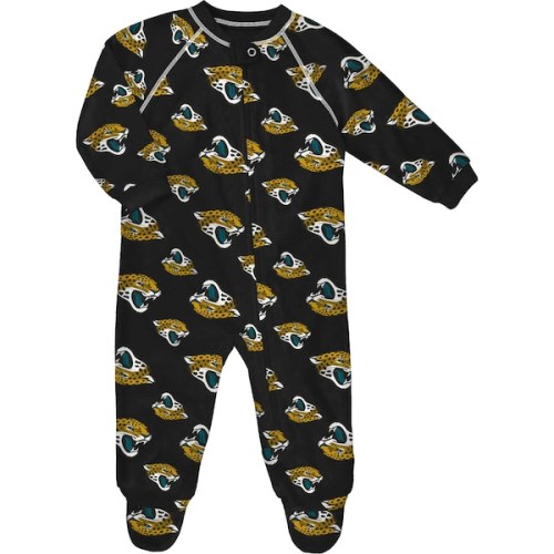 Jacksonville Jaguars Newborn & Infant Allover Print Raglan Full-Zip Sleeper - Black