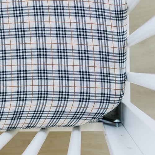 Vintage Plaid Muslin Crib Sheet by Mebie Baby, Soft and Breathable Bed Sheets for Babies, Modern Neutral Bedding for Cribs, Standard Crib Mattress Fitted Sheet, Great for Boy or Girl Room or Nursery