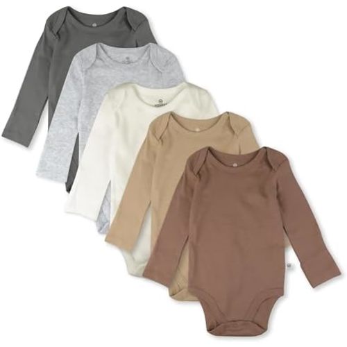 HonestBaby Baby Boys' 5-pack Long Sleeve Bodysuits One-piece 100% Organic Cotton for Infant Baby Boys', Unisex