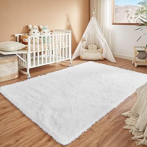 Floralux White Fluffy Rugs for Bedroom Living Room 4x6 Rug, Soft Fluffy Fuzzy Carpet, Shag Plush Carpets for Nursery Kids Room