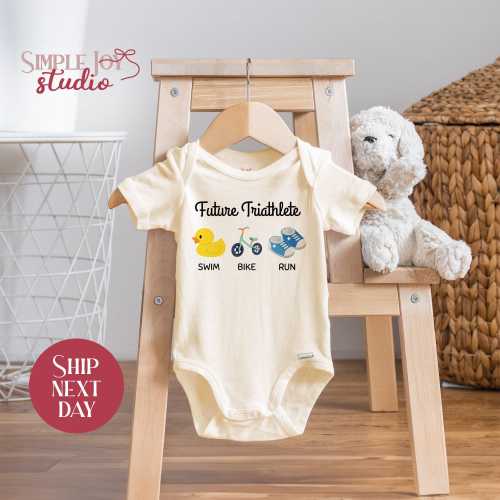 Future Triathlete Baby Onesies® Brand, Swim Bike Run Baby Bodysuit, Sports-Themed Infant Outfit, Cute Baby Gift(SK-TRE75)