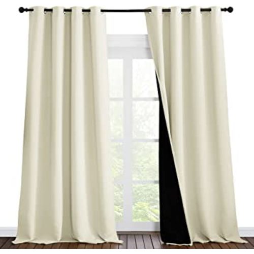 NICETOWN Thermal Insulated 100% Blackout Curtains, Noise Reducing Performance Drapes with Black Lining, Full Light Blocking Drapery Panels for Patio (Beige, 1 Pair, 55 inches x 96 inches)